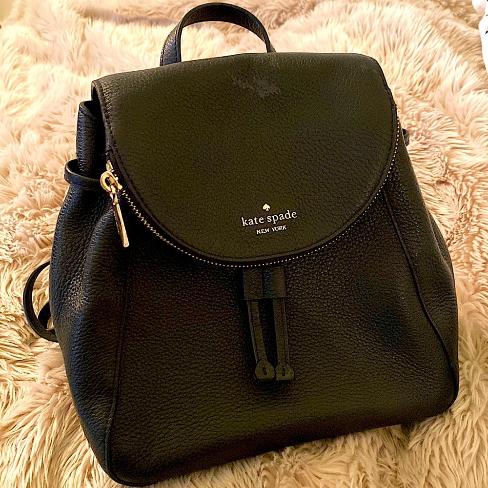 Kate Spade Leila Medium Flap Leather Backpack - Black